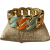 DRO971 ORANGE & BABY BLUE ENAMEL CHUNKY GOLD LINK BRACELET