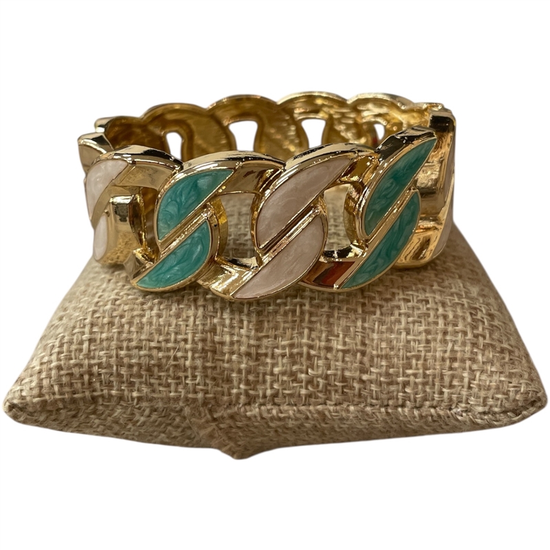 DRO981 CREAM & AQUA ENAMEL CHUNKY GOLD LINK BRACELET