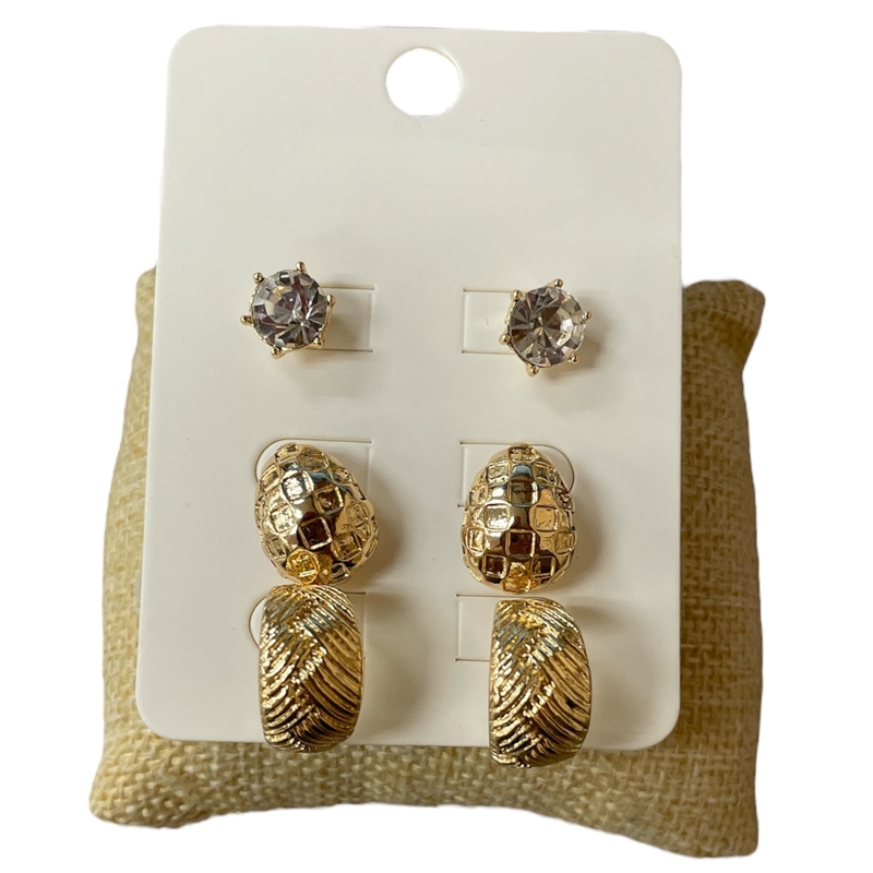 E30276 GOLD MULTI 3PC SET STUD EARRINGS