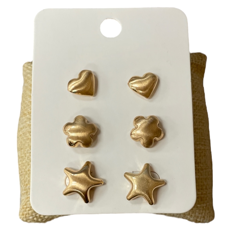 E30283 MATTE HEART MULTI 3PC SET STUD EARRINGS