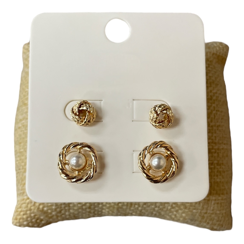 E30570 GOLD PEARL ROPE 2PC SET STUD EARRINGS