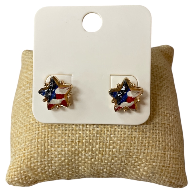 E30718 AMERICAN FLAG GOLD STAR STUD EARRINGS