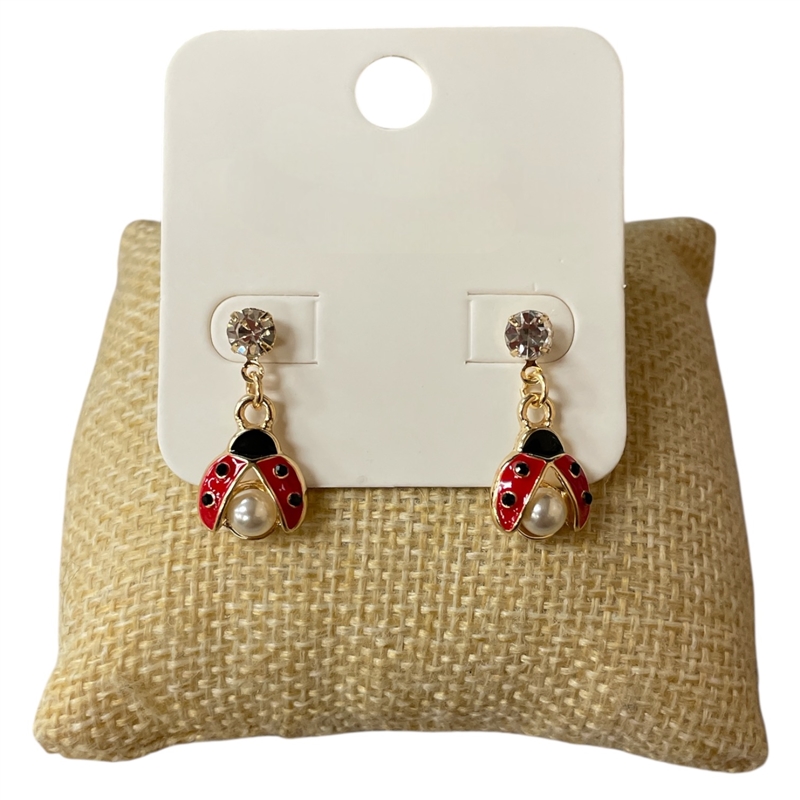 E30779 LADY BUG PEARL STUD POST EARRINGS