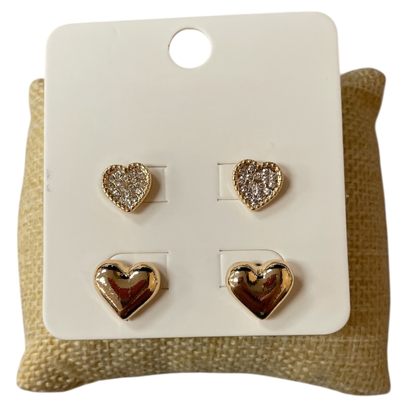 E30828 GOLD HEART 2PC SET STUD EARRINGS