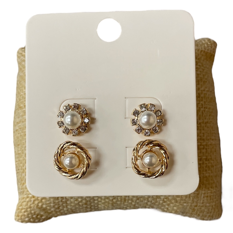 E30836 GOLD PEARL ROUND 2PC SET STUD EARRINGS