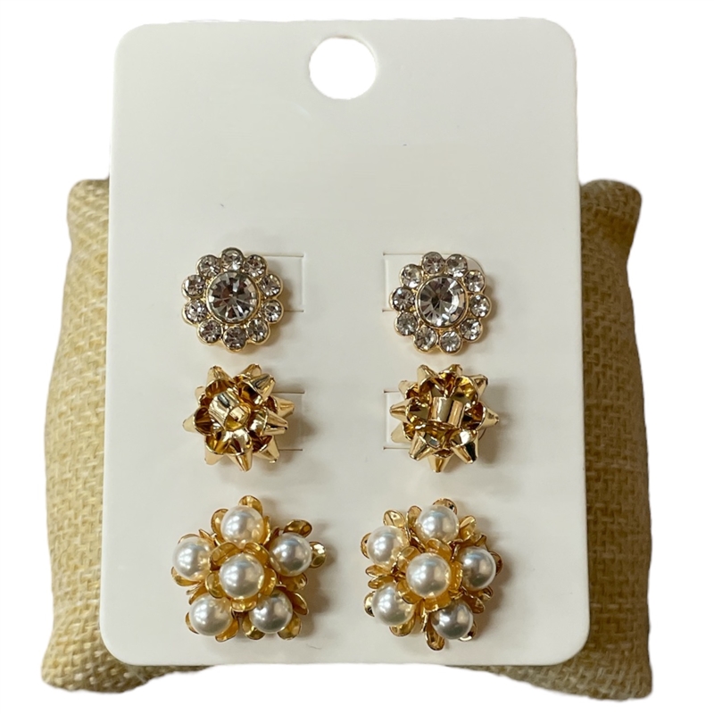 E30837 FLORAL PEARL MULTI 3PC SET STUD EARRINGS