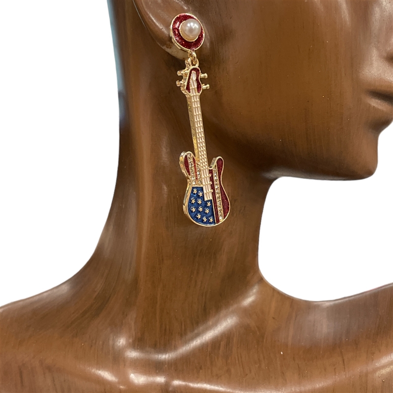 EE1599 GUITAR AMERICAN FLAG EARRINGS