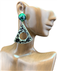 EJ72643 GREEN WHITE BLACK SWIRLS TRIANGULAR POST DANGLE EARRINGS