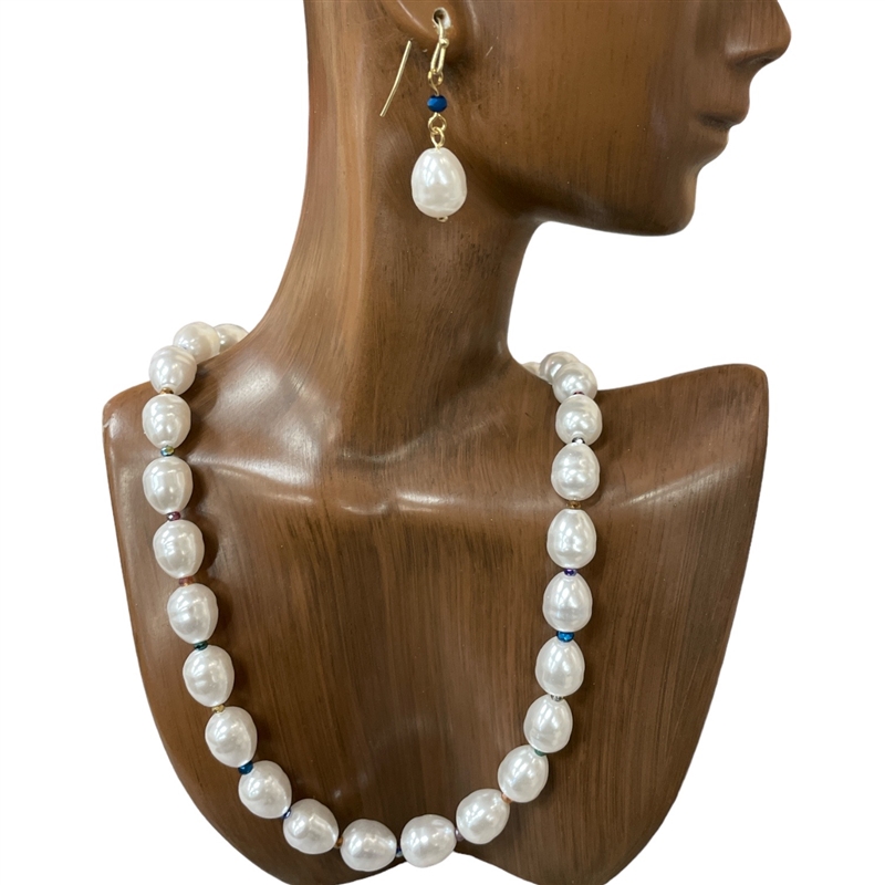 ELE1327 PEARL SHORT NECKLACE SET