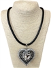 EN008 CRYSTAL STONE HEART LEATHER CORD SHORT NECKLACE
