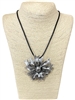 EN013 SILVER FLOWER LEATHER CORD SHORT NECKLACE