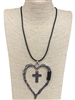 EN030HC  HAMMERED HEART CROSS IN CENTER  LONG NECKLACE