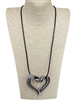 EN039 ANTIQUE SILVER HEART LONG NECKLACE