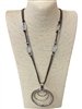 EN10068S  SILVER MULTI-LAYER CIRCLES BROWN CORD NECKLACE