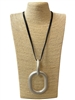 EN13336 HAMMERED MATTE SILVER OVAL LONG NECKLACE