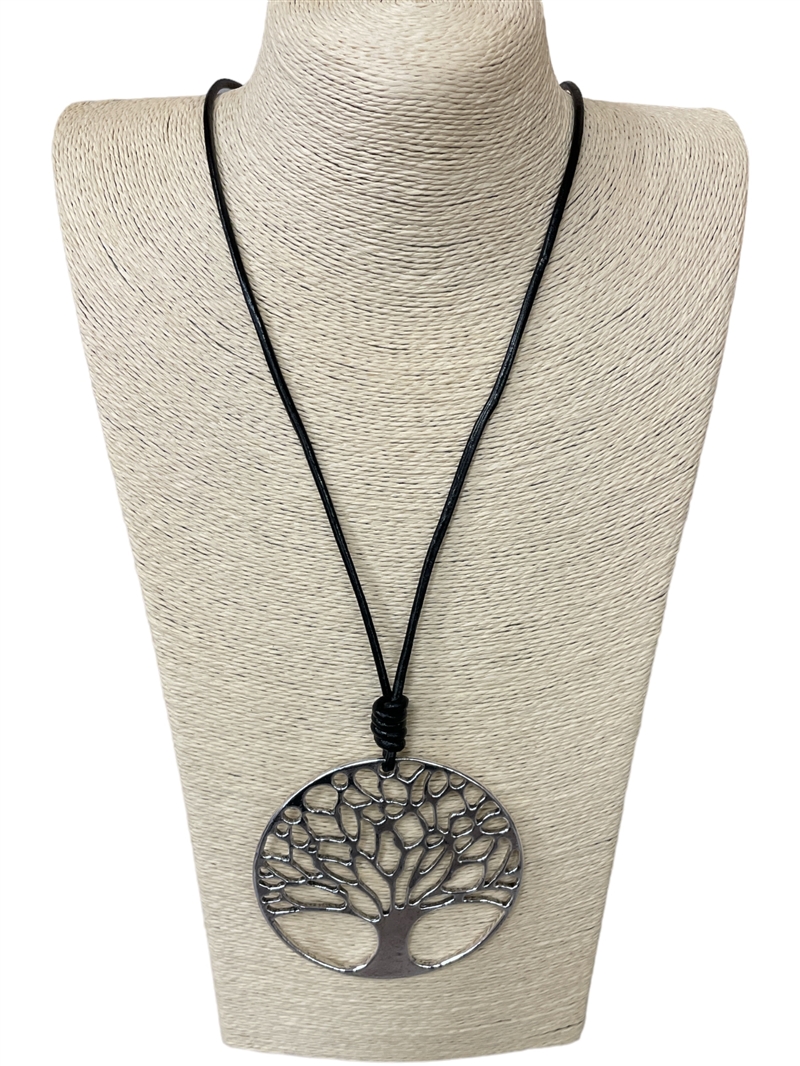 EN13403 TREE OF LIFE LONG BLACK CORD NECKLACE