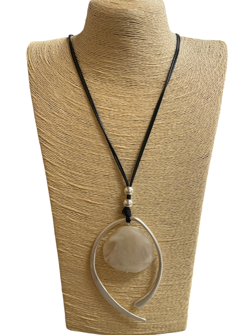 EN14691  SILVER & WHITE STONE  LONG NECKLACE