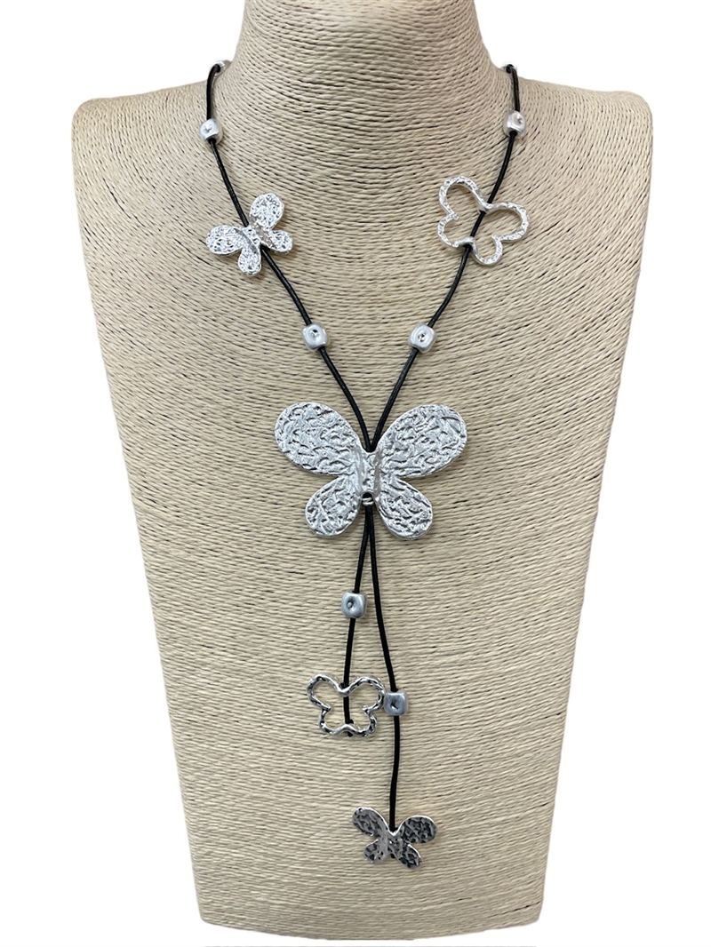 EN15448 HAMMERED BUTTERFLY LONG NECKLACE