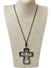 EN16053 SILVER DOUBLE CROSS LONG NECKLACE