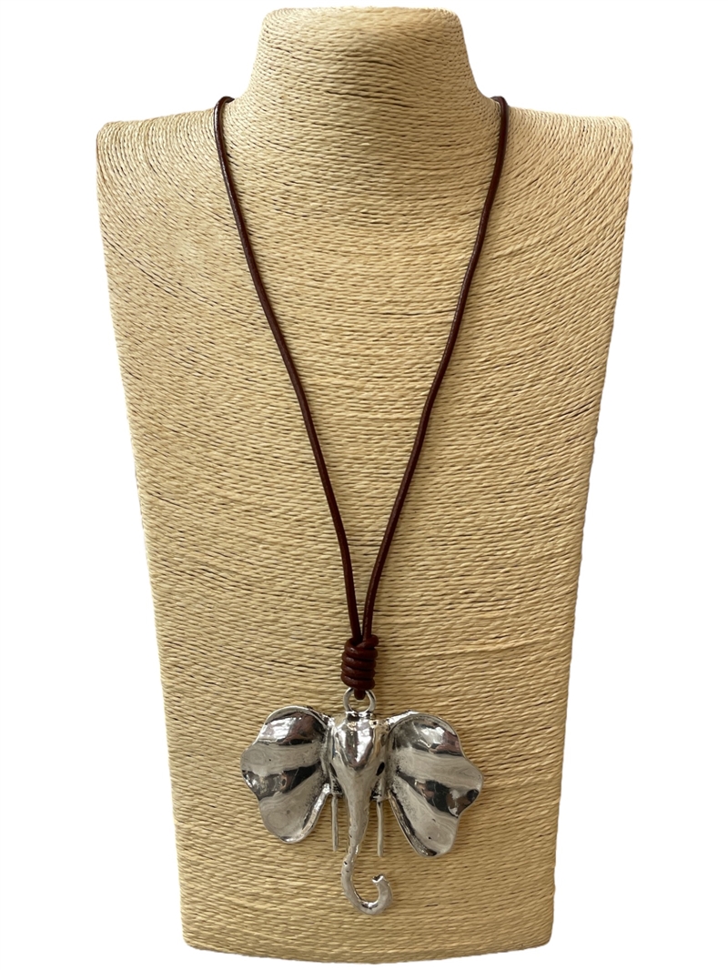 EN16603 HAMMERED ELEPHANT HEAD MAROON LONG NECKLACE