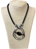 EN18032 DOUBLE CIRCLE BROWN STONE IN CENTER SHORT NECKLACE