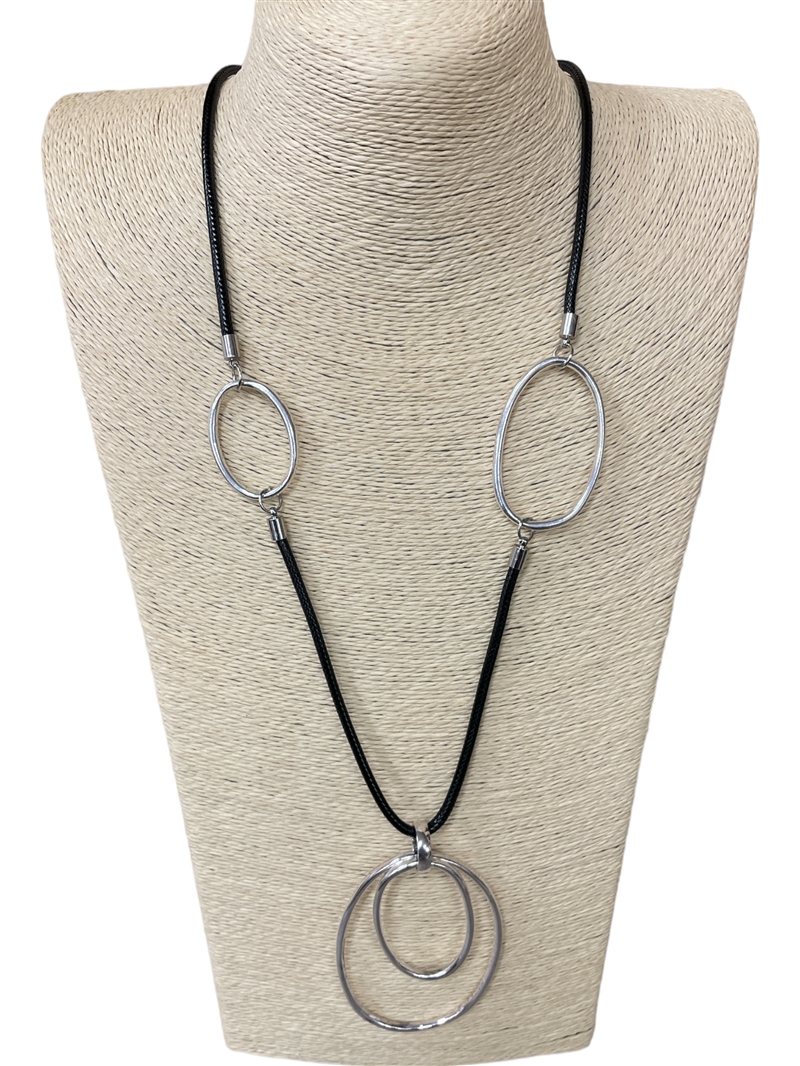 EN18641 SILVER OVALS LONG NECKLACE