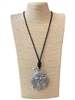 EN19899  ANTIQUE SILVER SANTA HEAD BLACK LONG CORD NECKLACE