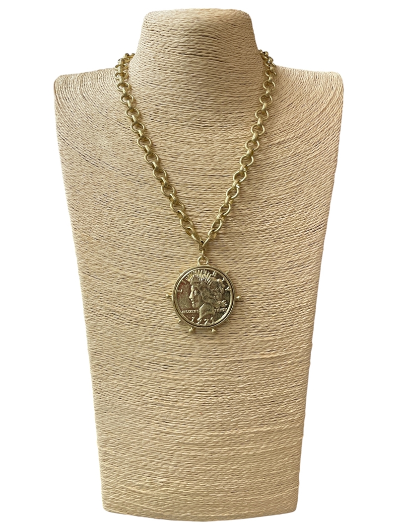 EN19949 LARGE GOLD LIBERTY COIN CHUNKY NECKLACE