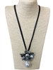 EN20908  SILVER FLOWER DANGLE PEARL LONG NECKLACE