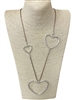 EN21071 SILVER HEART KHAKI CORD LONG NECKLACE