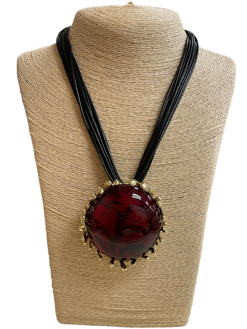 EN24247 RED STONE GOLD SHORT NECKLACE