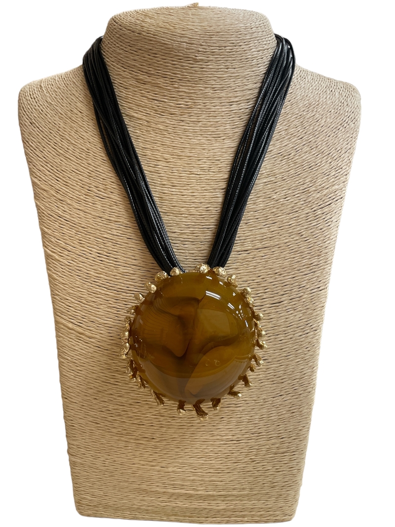 EN24247B BROWN STONE GOLD SHORT NECKLACE