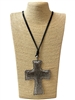 EN26408 HAMMERED SILVER CROSS LONG NECKLACE