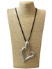 EN26700 HAMMERED MATTE SILVER OPEN HEART LONG NECKLACE
