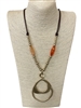 EN27042 GOLD ORANGE TWISTED CIRCLE LONG NECKLACE