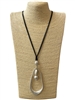 EN27141 HAMMERED MATTE SILVER TEARDROP LONG NECKLACE