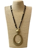 EN27665 HAMMERED BEADED GOLD OVAL  LONG NECKLACE