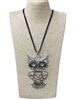 EN28275  SILVER OWL LONG NECKLACE