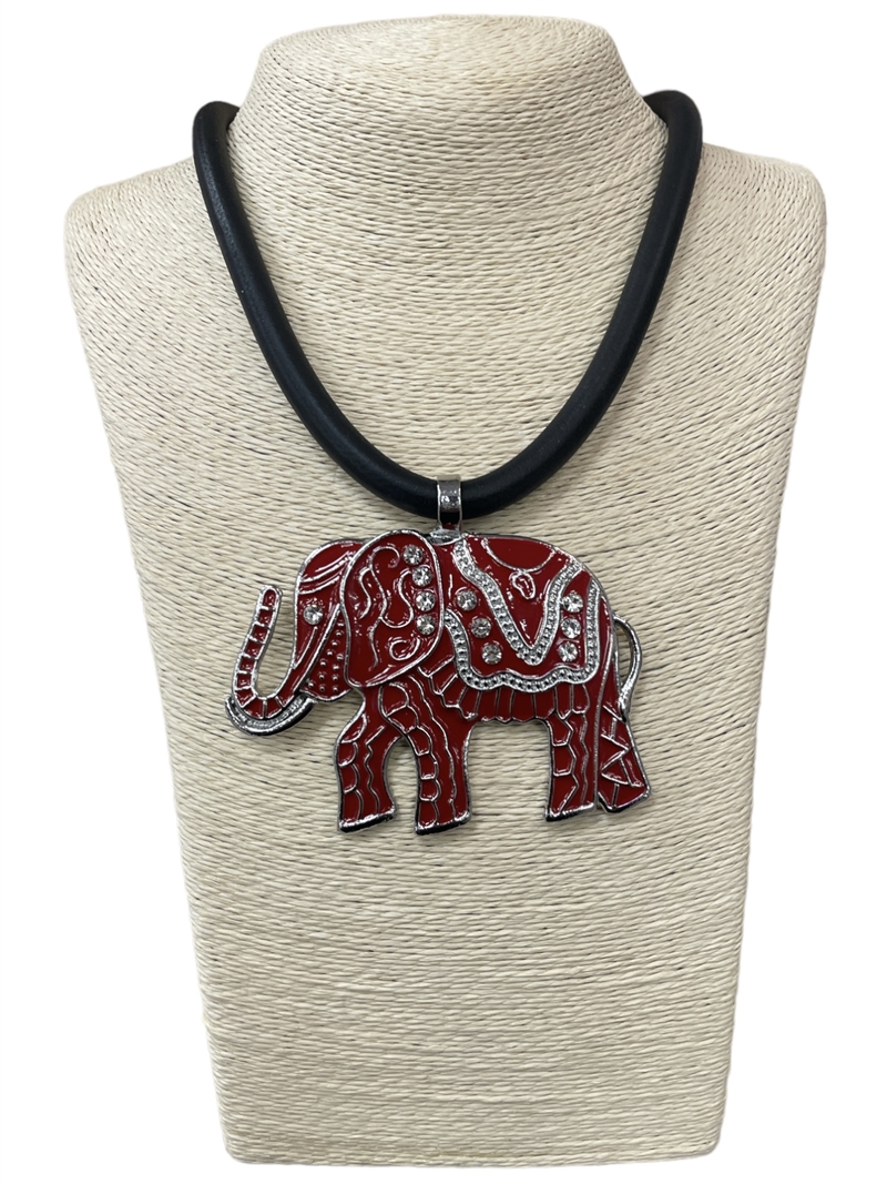 EN28516  RED ELEPHANT SILICONE CORD SHORT NECKLACE