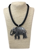 EN28516S  SILVER  ELEPHANT SILICONE CORD SHORT NECKLACE