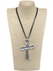 EN28780 HAMMERED MATTERED SILVER CROSS LONG NECKLACE