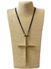 EN28781 HAMMERED MATTE GOLD THIN CROSS LONG NECKLACE