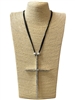 EN28781 HAMMERED MATTE SILVER THIN CROSS LONG NECKLACE