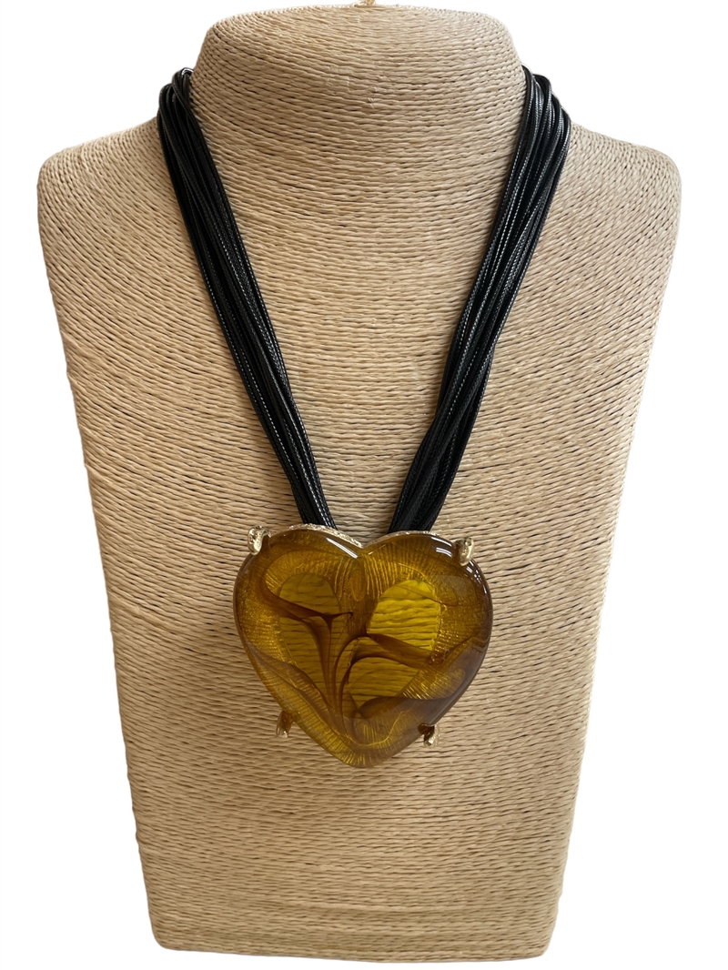 EN29644B BROWN HEART STONE GOLD SHORT NECKLACE
