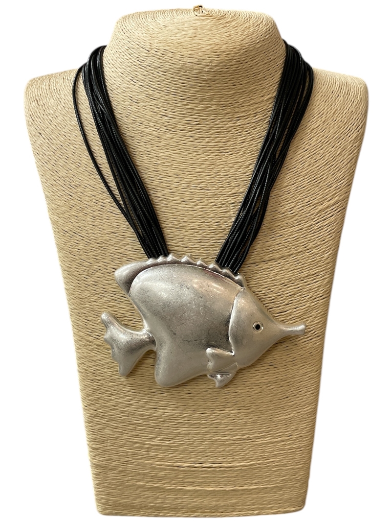 EN29693 MULTI STARND SILVER FISH SHORT NECKLACE