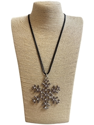 EN30004B  SILVER SNOWFLAKE LONG NECKLACE