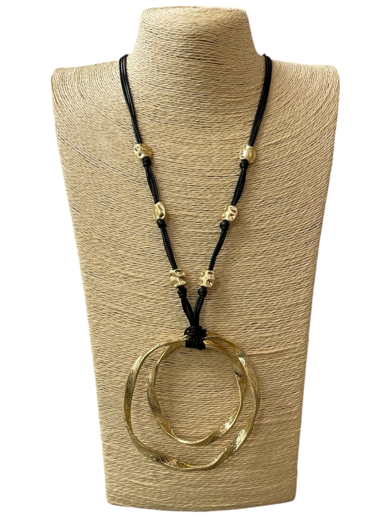 EN30054 MATTE GOLD TWISTED DOUBLE CIRCLE LONG NECKLACE