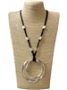 EN30054 MATTE SILVER TWISTED DOUBLE CIRCLE LONG NECKLACE