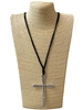 EN30349 MATTE SILVER THIN CROSS LONG NECKLACE