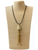 EN32926 HAMMERED BEADED FISH BONES GOLD LONG NECKLACE